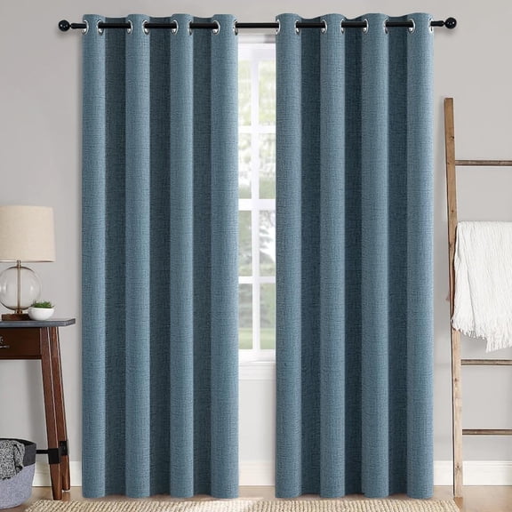 100% Blackout Linen Curtains for Bedroom 52x84 Inches Dusty Blue
