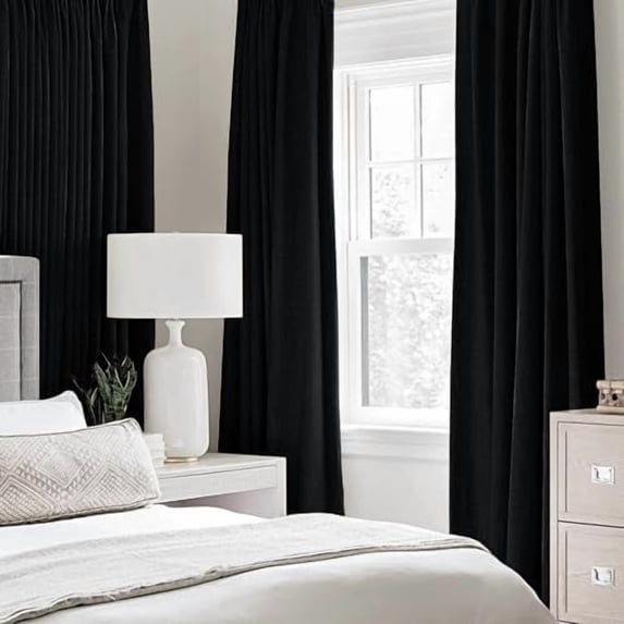 Linen Texture Curtains for Bedroom Solid 100% Blackout Thermal Insulated Halloween Black Curtains Grommet Room Darkening Drapes for Living Room Nursery 52x84 Inch (2 Panels)