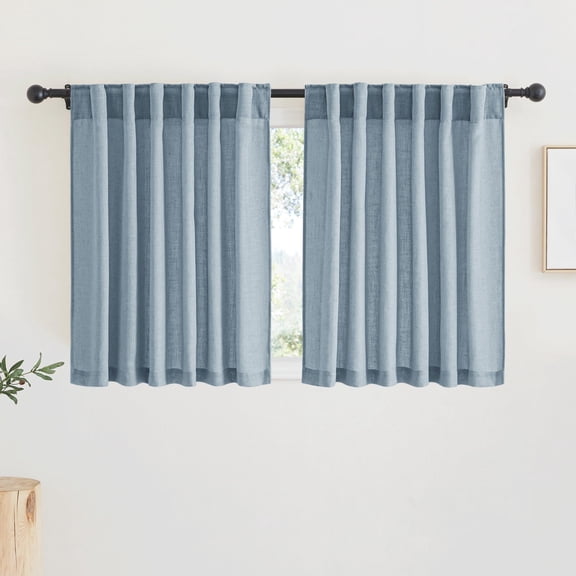 Linen Texture Curtains Dusty Blue 52"W x 36"L (Pack of 2) for Short Windows