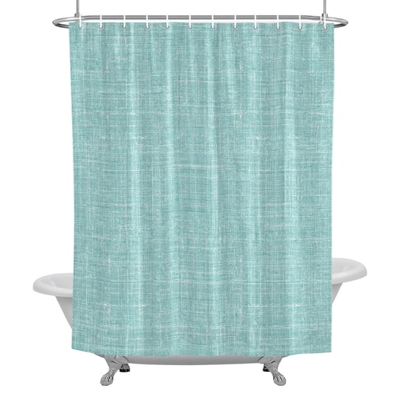 Linen Texture Shower Curtain, Boho Farmhouse Solid Light Teal Waterproof Fabric Bathroom Shower Curtains Set with Hooks, 72 X 72 Inch Long