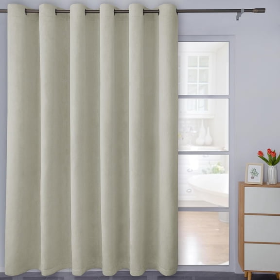 Linen Textured Blackout Curtain 100x84 Inch Extra Wide Patio Sliding Door Curtain for Bedroom, Living Room (1 Panel, Beige)