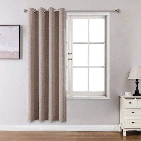 Linen Textured Blackout Curtains with Rings, Room Darkening Drapes, 1 or 2 Panels