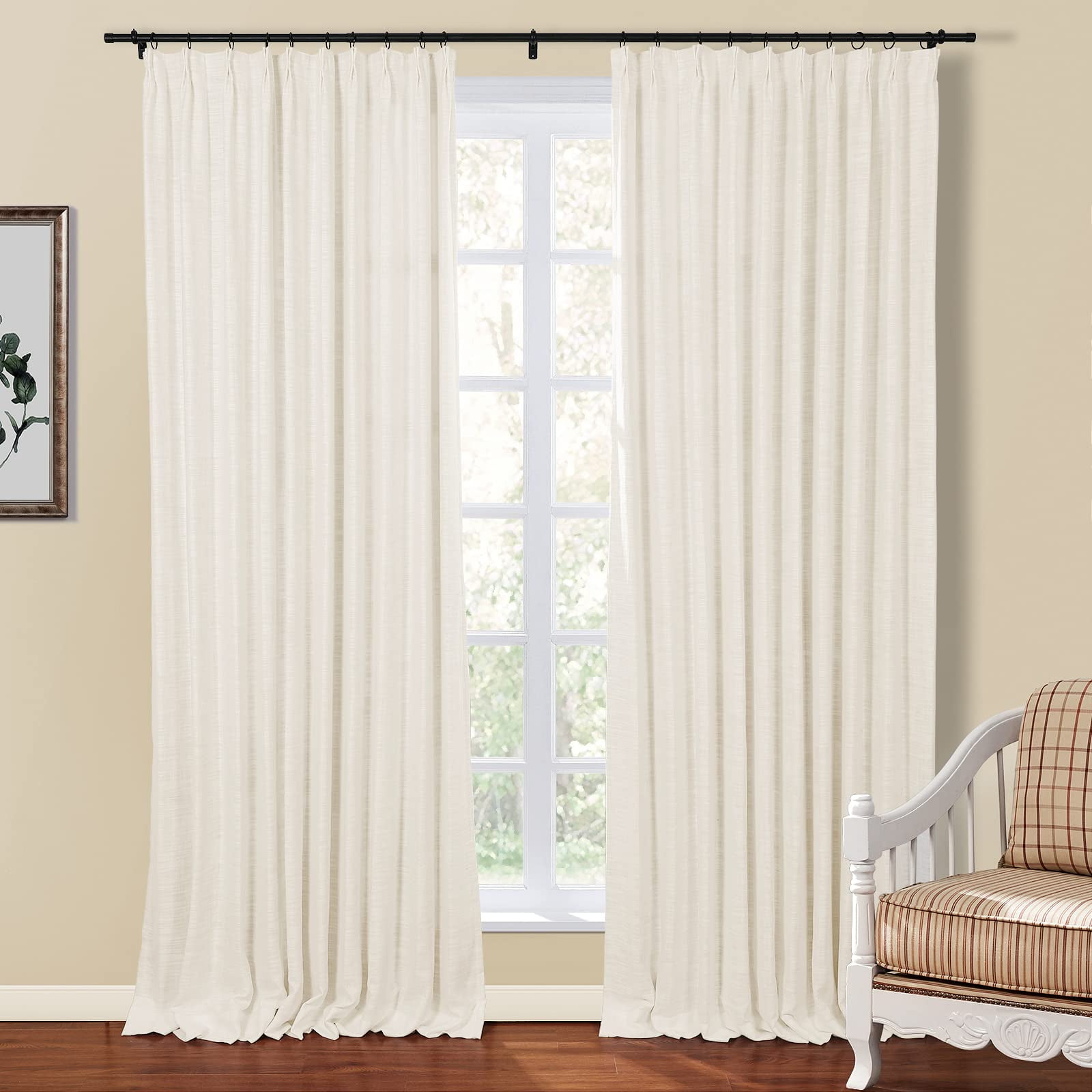 Linen Textured Pinch Pleat Curtain for Living Room, Room Darkening Window Curtain Panel for Bedroom, Privacy Drape with Double Layer (72 x 84 Inches, 1 Panel, Sand Beige) outdoor curtains