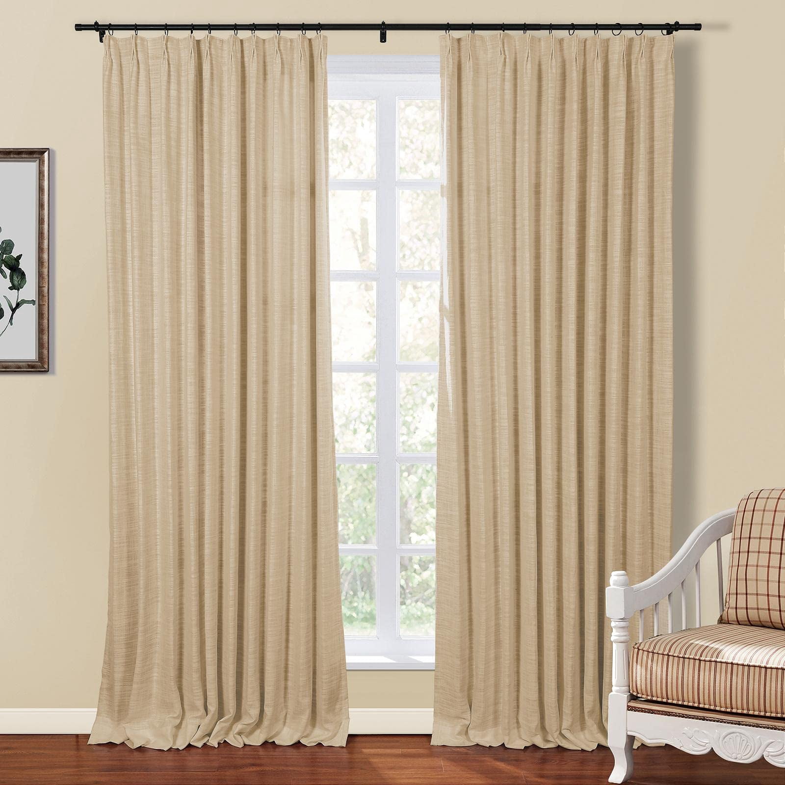 Linen Textured Pinch Pleat Curtain for Living Room, Room Darkening Window Curtain Panel for Bedroom, Privacy Drape with Double Layer (72 x 84 Inches, 1 Panel, Sand Beige) outdoor curtains