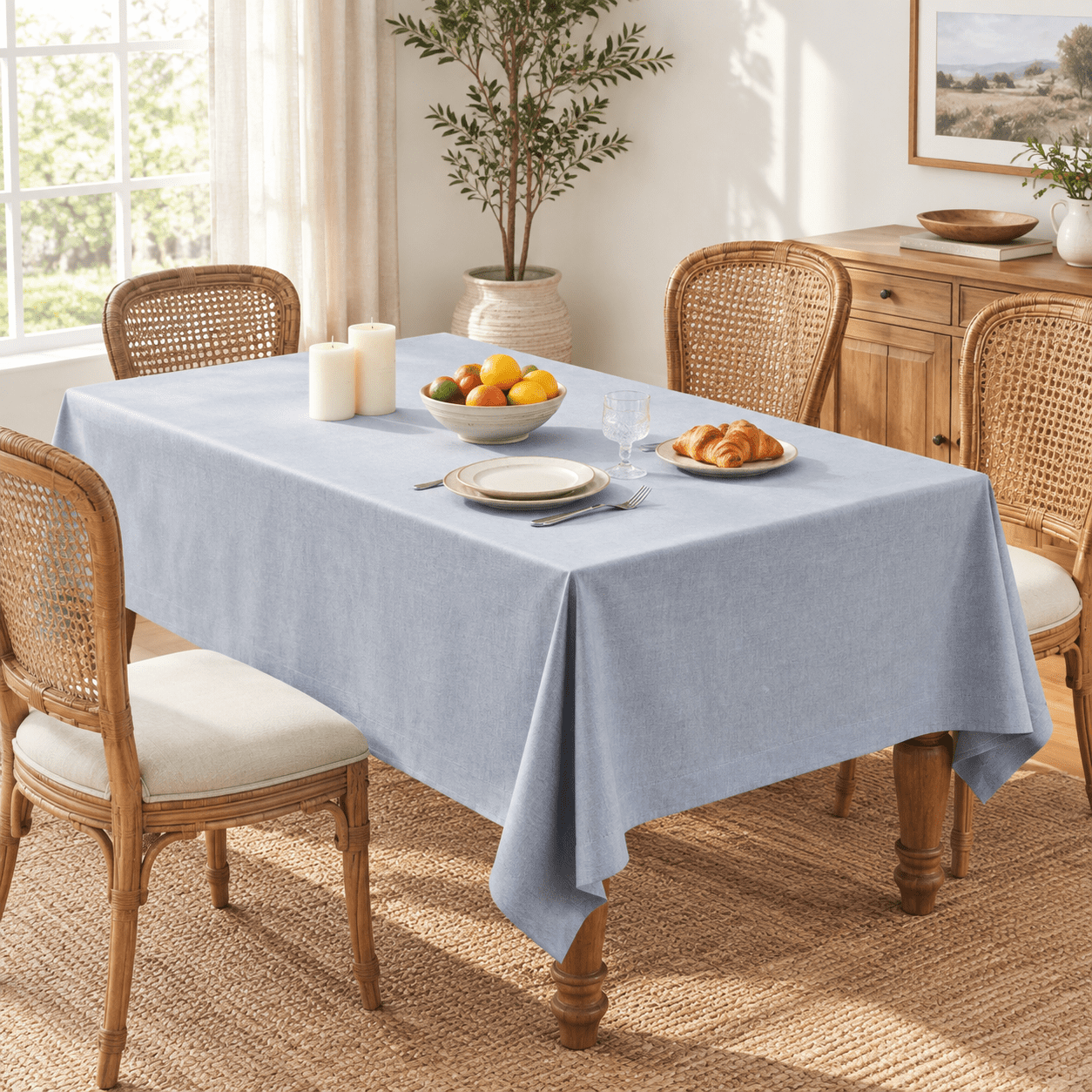 Linen Textured Rectangle Table Cloth 60x104 Inch Chambray Blue ...