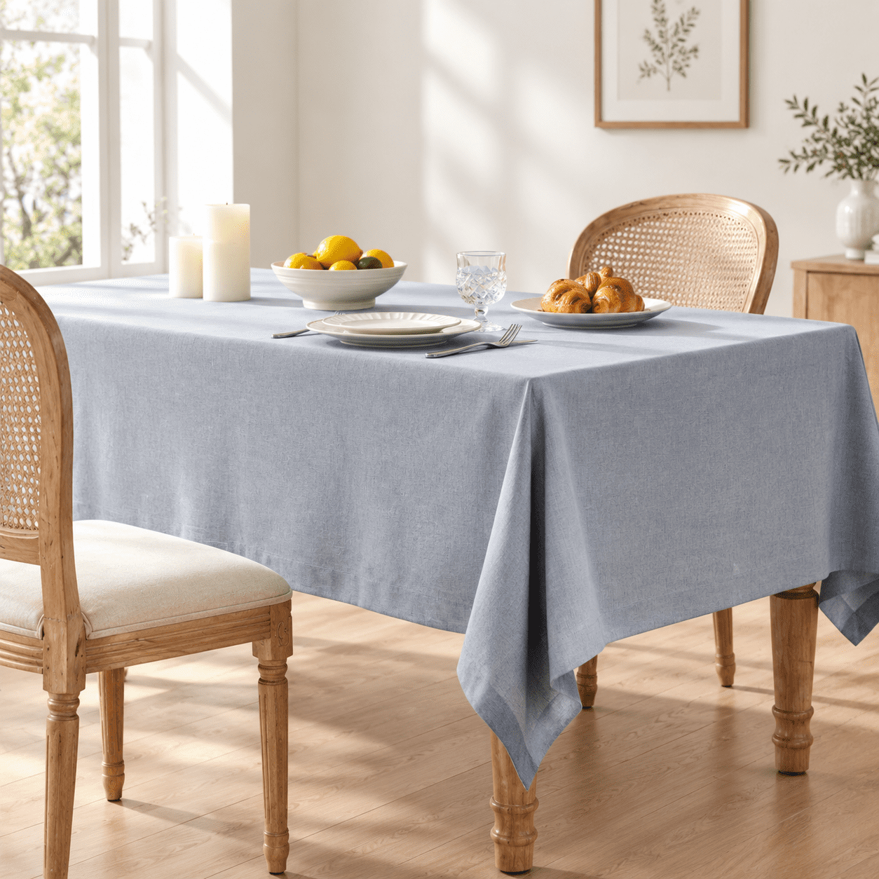 Linen Textured Rectangle Table Cloth 60x120 Inch Chambray Blue ...