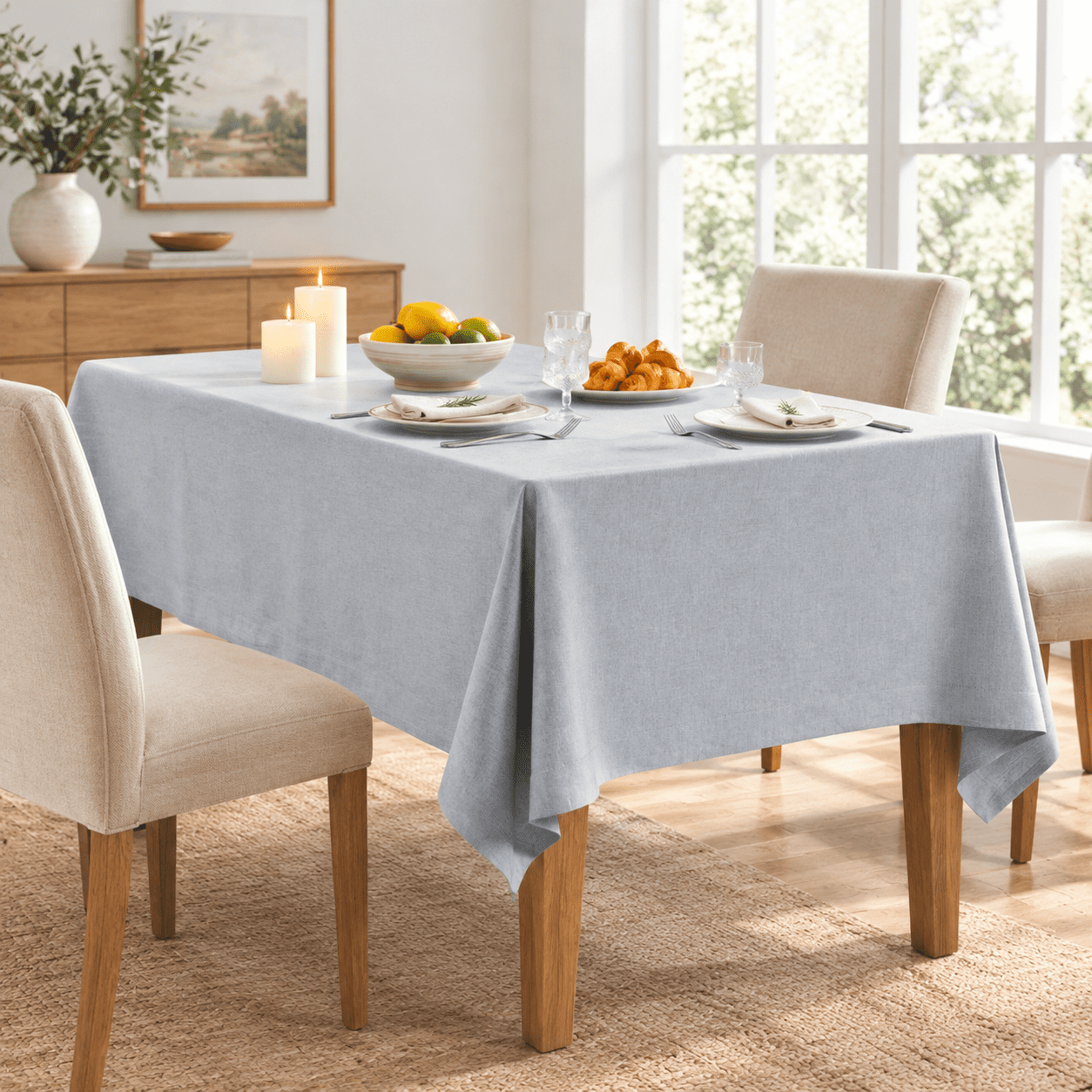Linen Textured Rectangle Table Cloth 60x84 Inch Chambray Blue - Walmart.com