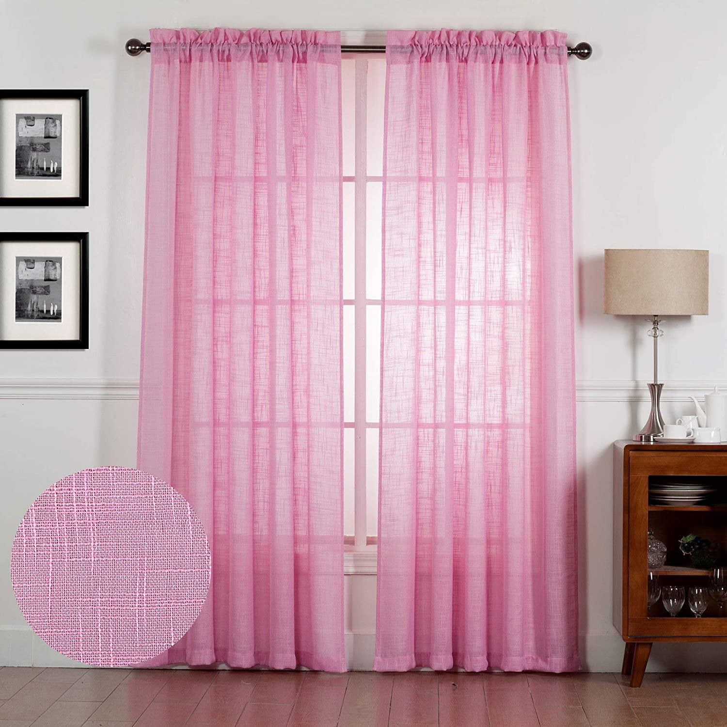 Linen Textured Semi Sheer Curtains & Drapes for Nursery Living Room