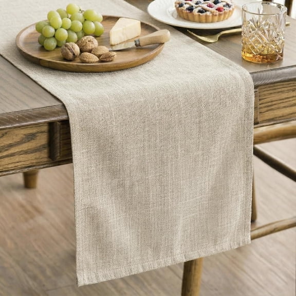 Linen-Textured Table Runner 1 Pack 13x84 Inch Beige | Polyester Linen Texture Wrinkle Resistant Small Table Runner Coffee Table Dresser Scarf Spring Decor Rustic Charm