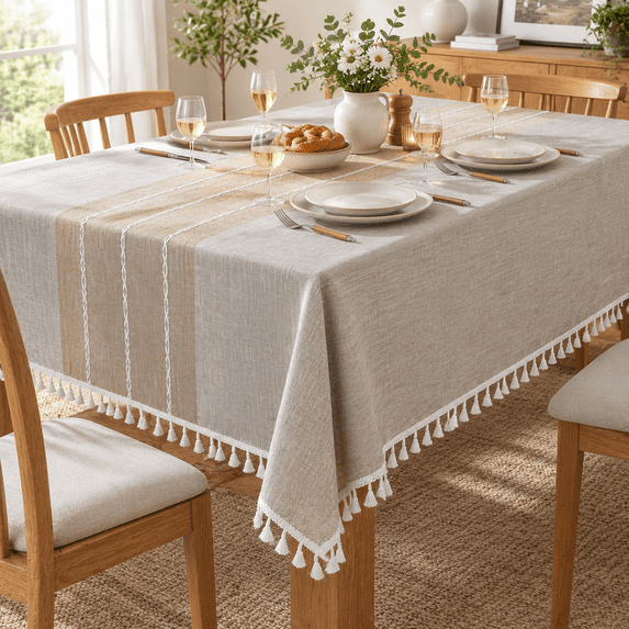 Linken Roo Linen Textured Tablecloth Rectangular Farmhouse Rustic Table Cloth ...
