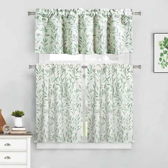 Linen Textured Tier Curtains and Valance Set, Light Filtering Privacy Country Rustic Window Drapes, 3 Pieces Set for Bathroom Farmhouse Cafe, Rod Pocket