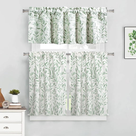 Linen Textured Tier Curtains and Valance Set, Light Filtering Privacy Country Rustic Window Drapes, 3 Pieces Set for Bathroom Farmhouse Cafe, Rod Pocket