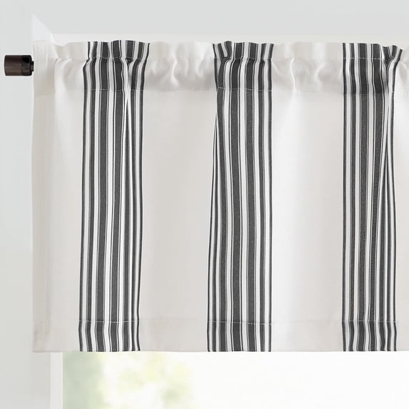 Linen Textured Valance Curtain Striped Kitchen Valance for Small Windows 18 Inch Light Filtering Vertical Stripe Modern Farmhouse Window Topper for Living Room Bathroom 1 Panel Green on White