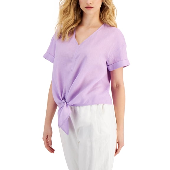 Linen Tie-Front Top Freesia Dusk XL
