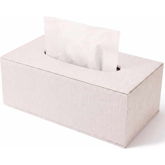 Linen Tissue Box Cover Rectangle with Magnetic Bottom, Beige Decorative Holder for Bathroom, Bedroom, Living Room & Office Aesthetic