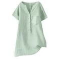 thumbnail image 1 of Linen Top, Yigetop Linen Blouse Summer Beach Short Sleeve V Neck Button Down Top Casual Tunic Loose Shirt 2025 Linen Tops for Women Mint Green 3XL, 1 of 4
