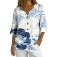 thumbnail image 1 of Linen Tops Summer Linen Shirts for Women Button V Neck 3/4 Sleeve Blouse Casual Loose Basic T-Shirt Solid Tunic Tops 2026, 1 of 7