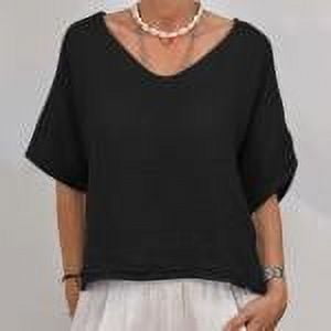 Linen Tops Summer Tops for Teens Trendy Loose Fitting Short Sleeve Tops Womens Tops Trendy Plus Size Solid Color T Shirts Tee Shirts My Reorder List