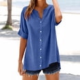 thumbnail image 1 of Linen Tops Women Beach Vacation Tshirts Flowy Tops For Women Peasant Blouse Womens Gauze Tops Office Work Tops Womens Summer Tops Roll Up Short Sleeve Peasant Tops For Women Blue2 L, 1 of 9