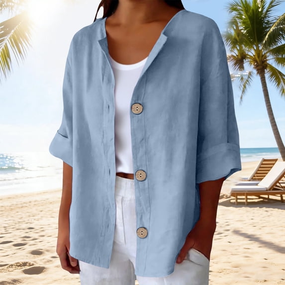 Linen Tops Women Breathable Summer Linen Tops Summer Linen Tops Peasant Tops for Women Gauze Tunic Tops for Women Oversized Linen Shirts for Women Oversized Button Down Shirts for Women
