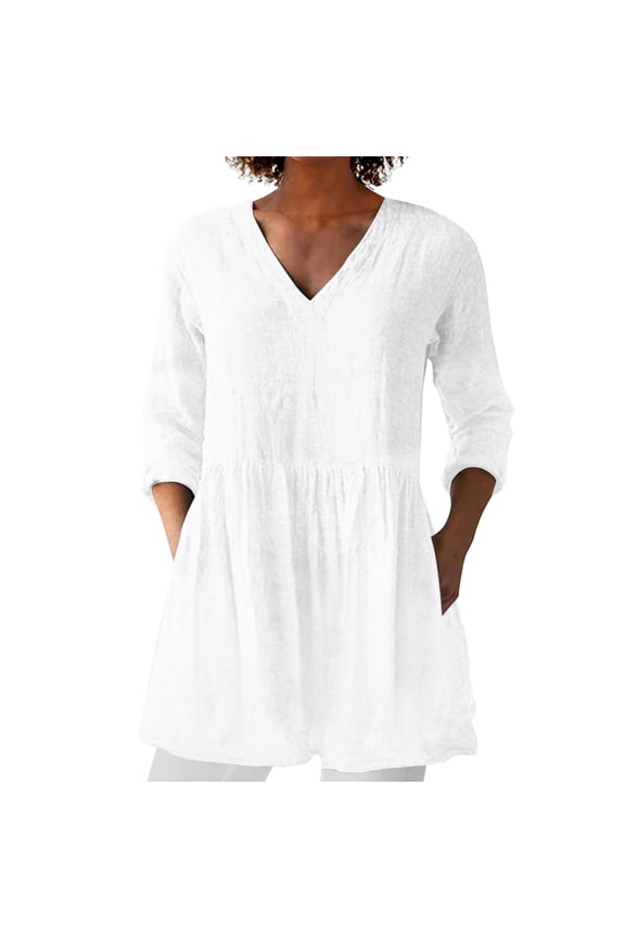 Linen Tops Women Gauze Tunic Tops For Women Cotton Boho Tops Gauze Shirts For Women Gauze Shirts Womens Gauze Tops Boho Peasant Gauze Blouses V Neck Blouse Womens Summer Tops White L