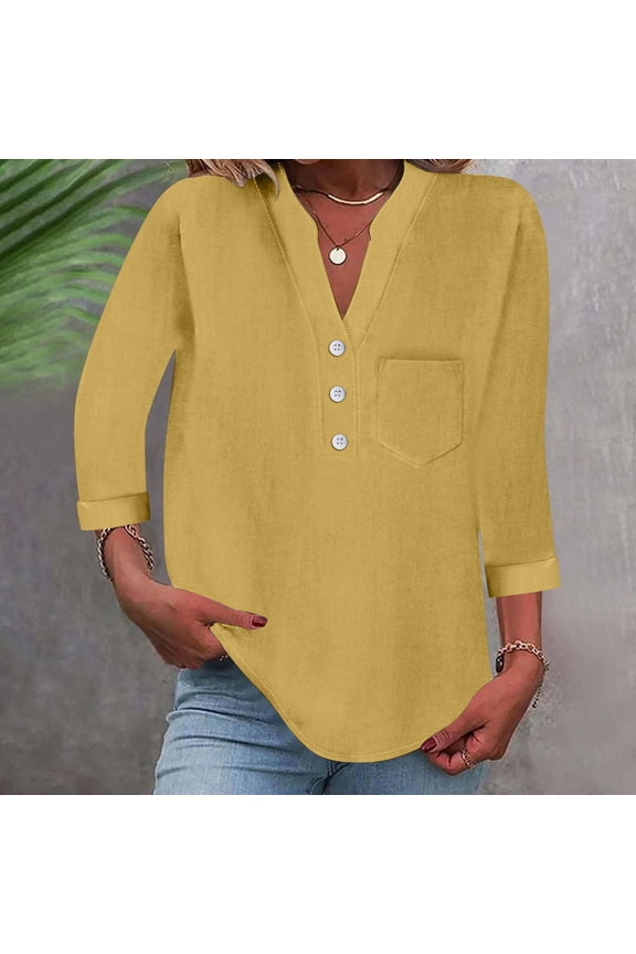 Linen Tops for Women Loose Fit Cotton Tops Trendy Tops Lightweight Linen Blouses Cotton Linen Tops Short Sleeve Linen Tops Work Shirts Loose Work Blouses Work Blouse Boxy Tee Shirts Yellow XXL