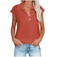 thumbnail image 1 of Linen Tops for Women Loose Fit Short Sleeve Shirts Tees Elegant Casual Solid Lapel Neck Button Tank Tops Soft Cotton and Linen Summer T-Shirts Breathable Vest Tops Blouses, 1 of 1
