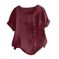 thumbnail image 1 of Linen Tops for Women Plus Size Ladies Solid Color Casual Shirts Loose Soft Round Neck Short Sleeve Blouse Summer Lightweight Cotton Linen Tops Tees Women Casual Clothes Sale, 1 of 5
