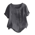 thumbnail image 1 of Linen Tops for Women Plus Size Ladies Solid Color Casual Shirts Loose Soft Round Neck Short Sleeve Blouse Summer Lightweight Cotton Linen Tops Tees Women Casual Clothes Sale, 1 of 5