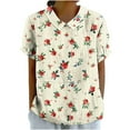 thumbnail image 1 of Linen Tops for Women Summer Collared Short Sleeve Tops Pullover Sweater Blouses Floral Printed Tunic Blouses Baggy Boho Dressy Shirts Going Out Beach Holiday Outfits 2025, 1 of 5