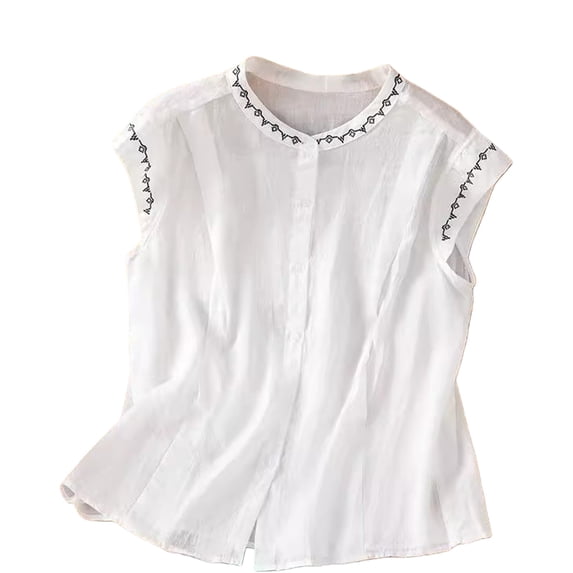 Linen Tops for Women, Yigetop Tank Top for Women Solid Color Sleeveless Blouse Summer Cotton Linen Shirts Casual Round Neck Basic Top Cotton Boho Tops for Women White M