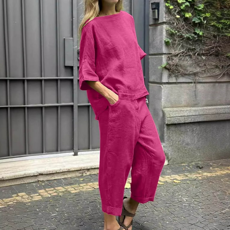 トップス UND 2WAY SHEER VELOUR LOOSE TOP Linen Tops and Pants Set Women 2 Piece Loose Lounge Outfits