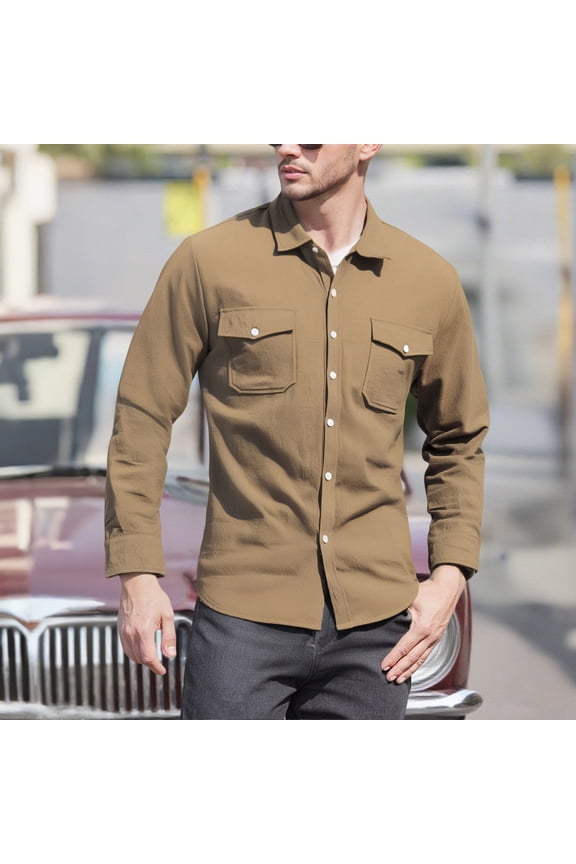 Linen Tops for Men Summer Lightweight Shirt Button Down Breathable Shacket Long Sleeve Beach Top