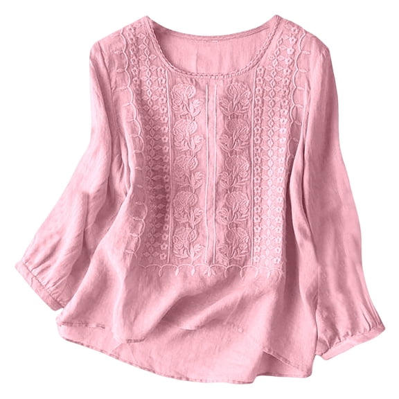 Linen Tops for Women Basic Solid Color Blouses Long Sleeve 2026 Spring Summer Casual Tees