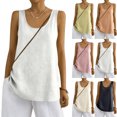 thumbnail image 1 of Linen Tops for Women Comfy Lounge Wear Summer Sleeveless Crewneck Shirt Casual Blouse Loose Fit Gauze Cami Shirts White L, 1 of 5