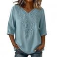 thumbnail image 1 of Linen Tops for Women Embroidered 3/4 Sleeve Bohemian Peasant Shirts V Neck Boho Spring 2026 Gauze Cotton Blouse Tunic, 1 of 6