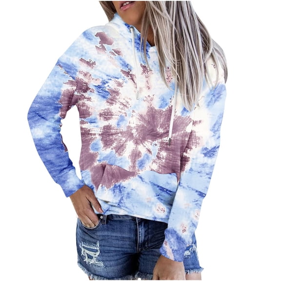 Linen Tops for Women Fall Tops for Women 2024 Tie Dyed Print Hooded Pocket Long Sleeve Sweater Warm Jacket Sweatshirt
