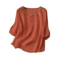 thumbnail image 1 of Linen Tops for Women Fashion Retro Embroidered Shirts Summer Fall Boho Peasant Blouses 3/4 Sleeve Round Neck Casual Loose Fit Clothes Orange 2XL, 1 of 4