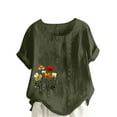 thumbnail image 1 of Linen Tops for Women Plus Size Cotton Linen Short Sleeve Floral T Shirts Dandelion Graphic T-Shirt Casual Blouses Summer Tee Lagenlook Blouses Top, 1 of 4