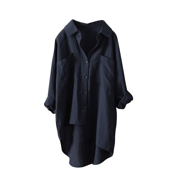 Linen Tops for Women Trendy V Neck Button down Shirts Roll-Up Sleeve Tops Casual Oversized Blouses Tops Collared Dressy Loose Fit Tunics