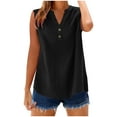thumbnail image 1 of Linen Tops for Women V Neck Sleeveless Tank Top Solid Color Button Up Shirts Curved Hem Blouses Loose Fit Summer T Shirts, 1 of 7