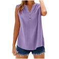 thumbnail image 1 of Linen Tops for Women V Neck Sleeveless Tank Top Solid Color Button Up Shirts Curved Hem Blouses Loose Fit Summer T Shirts, 1 of 7