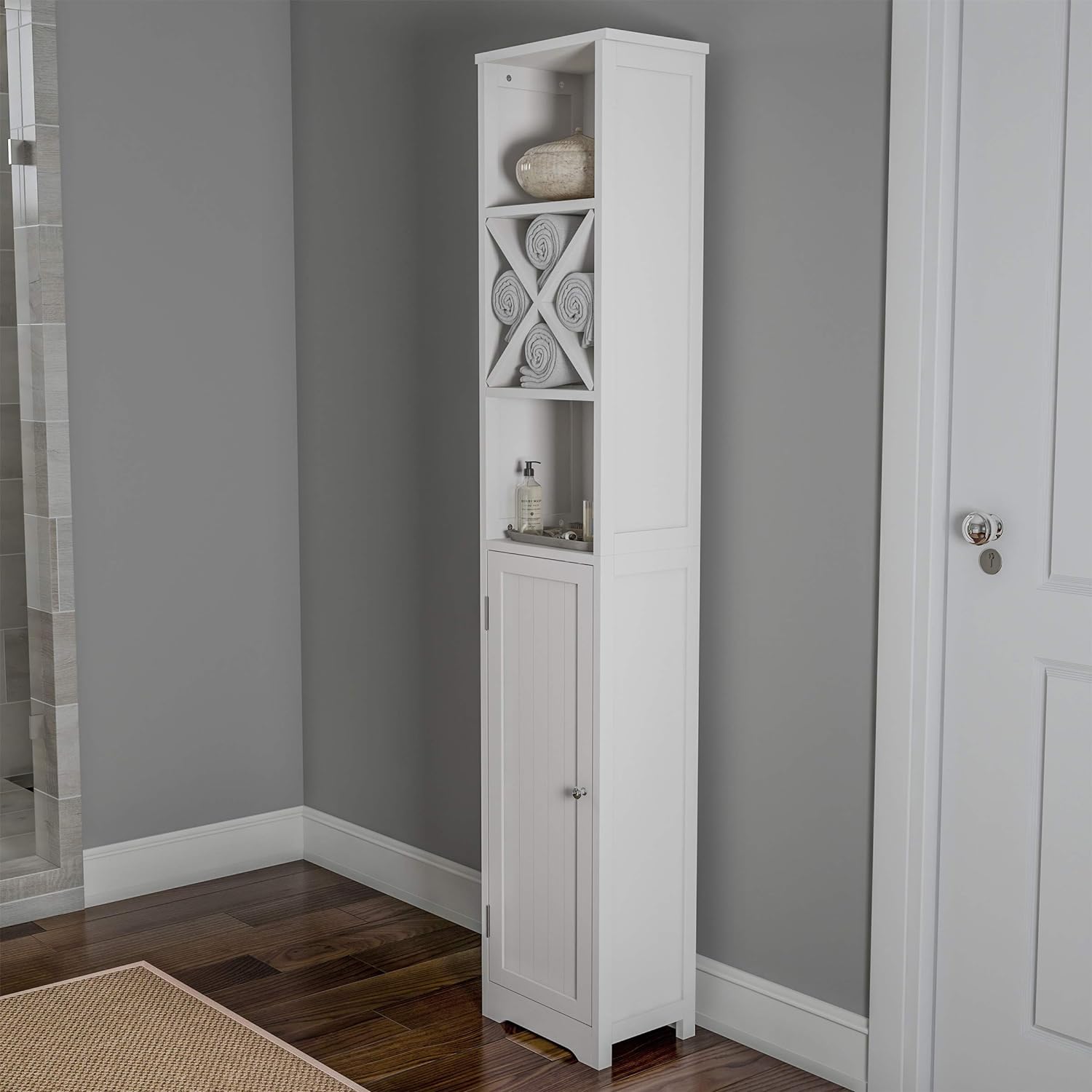 Linen Tower - 67 Tall Bathroom or Laundry Room Storage Cabinet with ...