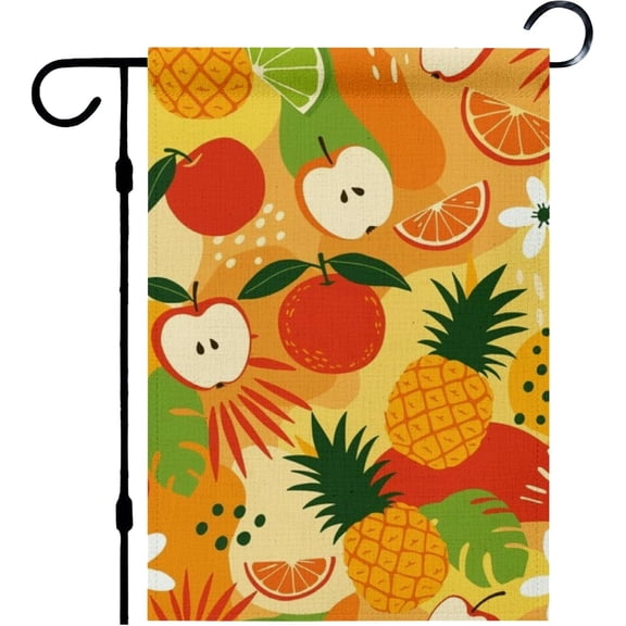 Linen Tropical Fruits Garden Flag 12x18 Wooden Accent Outdoor Banner for Outside Porch Patio Decorations