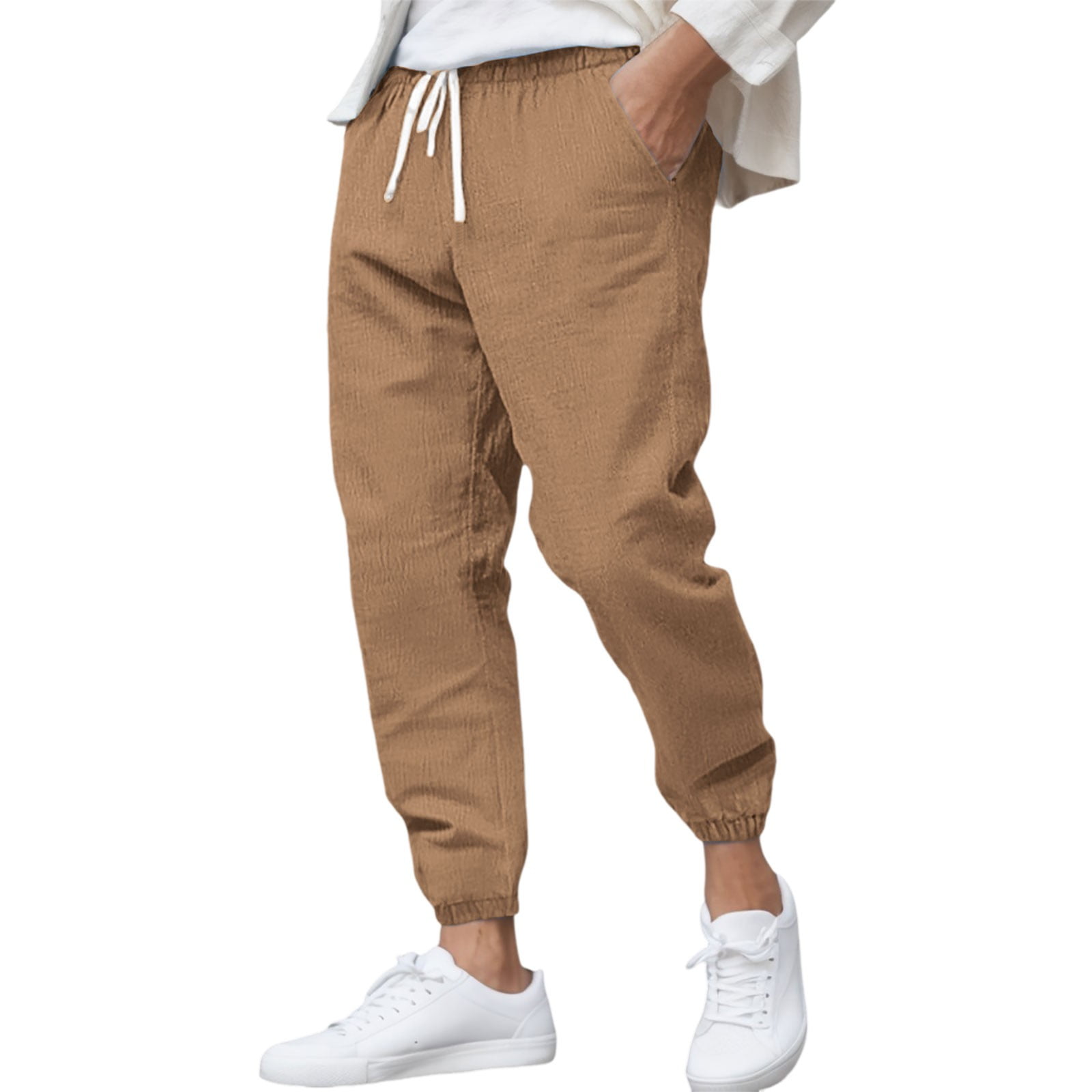 Linen Men Pants Basic Loose Casual Trouser Breathable Summer Clothes