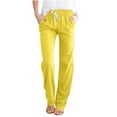 thumbnail image 1 of Linen Trousers for Women Elasticated Waist Drawstring Lounge Pants Casual Plain Loose Fit Palazzo Trousers Ladies Summer Fall Wide Leg Pants for Travel Vacation Beach, 1 of 5