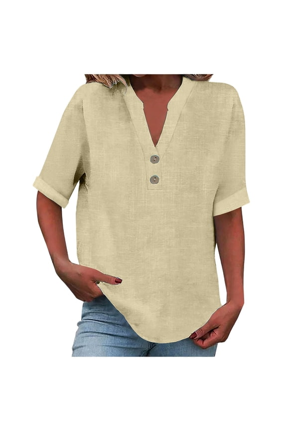 Linen Tshirts Shirts for Women Cotton Cute Clothes 2026 Springs Summer Fitness Clothing Breathable Soft Womens Short Sleeve Tops Beige