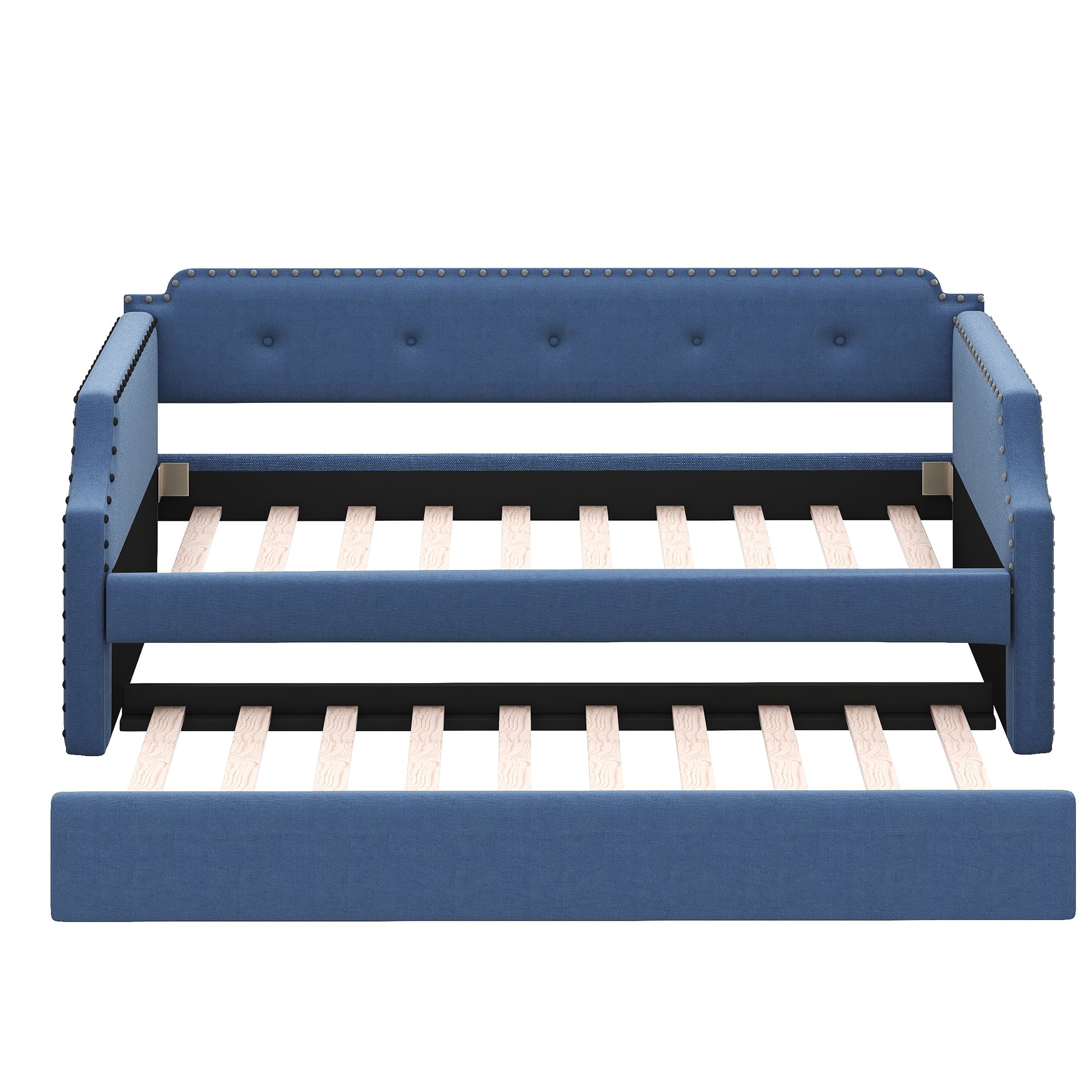 Linen Twin Size Sofa Bed Frame With Wood Slat Support Twin Daybed