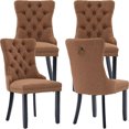 thumbnail image 1 of Linen Upholstered Dining Chairs Set of 4, Espresso Brown Mid Century Modern Dining Chairs, Kitchen & Dining Room Chairs with Wood Legs, Sillas de Comedor (Coffee, 4 Pcs), 1 of 11