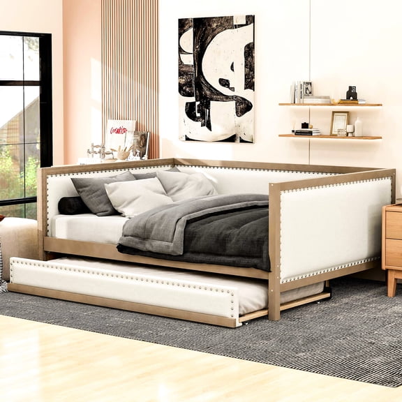 Linen Upholstered Full-size Daybed / Eliminate Need for Box Spring